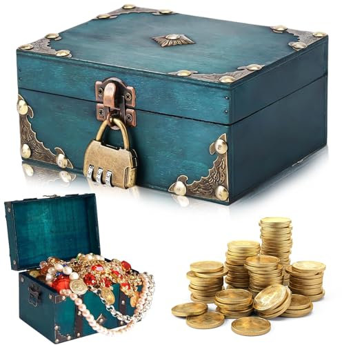 SZSMW Baule Legno - Scatola Con Lucchetto - Baule Vintage - Può Essere Utilizzato per Feste di Compleanno, Feste di Caccia Al Tesoro dei Pirati, Nonché Decorazioni per Finestre （15 * 12 * 7.2cm）