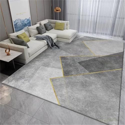 Kunsen Teppich Bauernhof glastisch Wohnzimmer Modernes graues geometrisches Design gelbe Linien Dekoration langlebig Grau 50X80CM