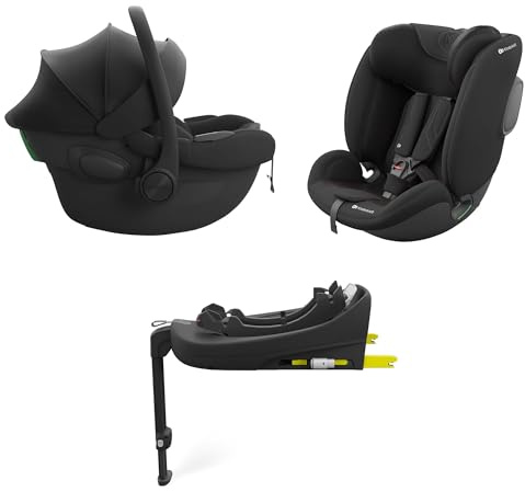 KINDERKRAFT ENDURA SAFE MODULAR SYSTEM, 3in1, für Kinder und Säuglinge, Autokindersitz, drehbare Basis (90°), ultraleicht (3,2 kg), Premium-Polsterung, Kopfschutzsystem, Schwarz