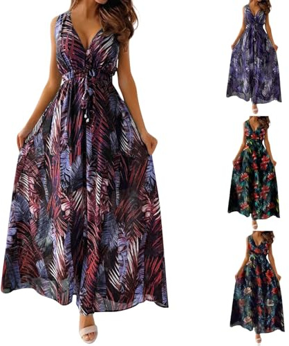 Générique Robe Longue Femme Ete Boheme Chic 2025 Robe de Plage Bohémien Bretelles Spaghetti Sexy Dos Nu Robes Trapeze Legere Fluide