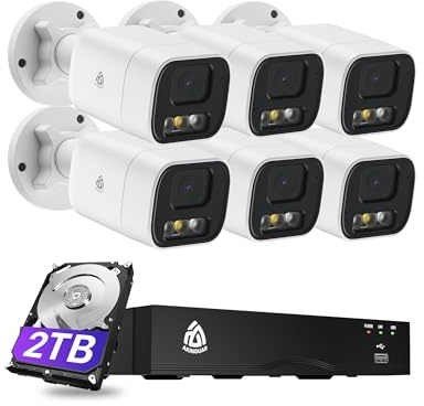 8CH 5MP CCTV Security Camera System, 8-Port 4K NVR with 2TB HDD, 6 x 5MP Outdoor PoE IP Cameras, Person/Vehicle Detection, 2-Way Audio, Color Night Vision, 24/7 Continuous Recording, IP66 Weatherproof