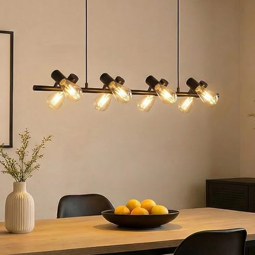Mai & Mai Pendelleuchte 8 Flammig 4000K LED Hängelampe Verstellbares Kabel | Moderne Pendellampe E27 Schwarz Hängeleuchte für Esszimmer Wohnzimmer Arbeitszimmer oder Büro Alivetta2313
