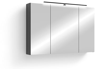 byLIVING Spiegelschrank Spree, Korpus matt anthrazit Spiegeltüren | Hängeschrank, Soft-Close-Funktion, inkl. LED-Beleuchtung, Badschrank mit Stecker- und Schalterdose, B 90, H 60, T 20 cm