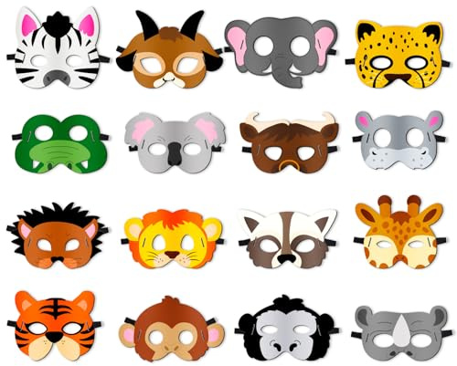 Sdjuifsd 12 Pezzi Maschere Animali per Bambini, Maschera di compleanno, Maschera di Feltro, Maschere da Cosplay, Elastici, Ragazzi e Ragazze, Festa Giungla, Festa Compleanno, Mascherata, Carnevale