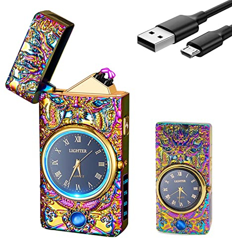 SKRFIRE Dragon Arc Lighter, Plasma Lighter, Windproof Metal Lighters Luminous Real Watch dial LED Lighting,Candle Electric lighters for Men Parents, friends, holidays (Colour)