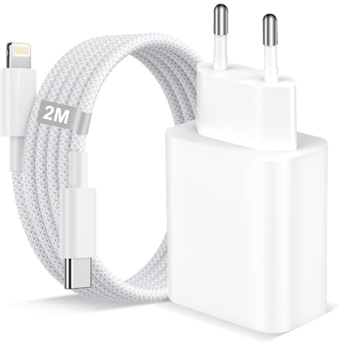 Chargeur iPhone Rapide,20W USB C Adaptateur iPhone Secteur Prise Chargeur avec Cable USB C vers Lightning Charge Rapide 2M, Prise USB C Chargeur Lightning pour iPhone 14 13 12 11 Pro Max X SE 8 6,iPad