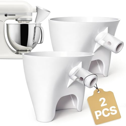 2 Pcs Flour Funnel for Kitchen Aid Artisan KSM150 4.5-5 Quart Tilt-Head Stand Mixer, Anti-Spill Easy-Pour Plastic Powder Funnel