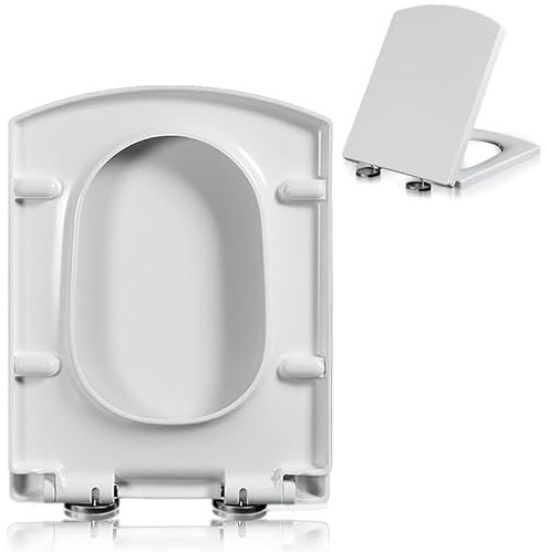 Tavoletta Water Con Chiusura Ammortizzata, Coperchio WC Bianco Con Cerniera Regolabile A 360°, Fissaggio Dall'alto E Facile Da Pulire, Copriwater Quadrati A Sgancio Rapido, 03B - 34,5x43 cm