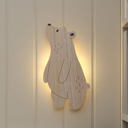 Lights4fun Bär Wandlampe | warmweiße LEDs| Batteriebetrieben | Fernbedienung & Timer | für Kinderzimmer Schlafzimmer Wandlampe Wandleuchte | Deko Wanddeko Nachtlampe Nachtlicht | 24,8 x 6,5 x 33,8 cm