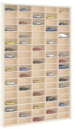 YunCangg Samlarvitrin av trä med 90 fack, 50,5 x 4,5 x 79 cm, väggmontering, robust plywood för små samlarobjekt, perfekt för vardagsrum och sovrum