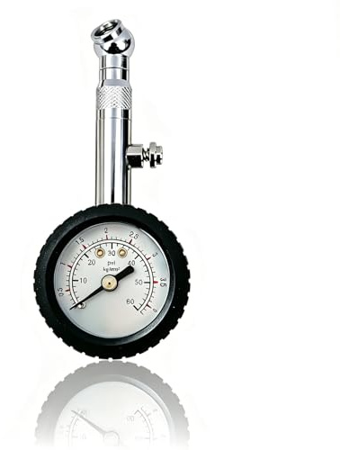 Ncheli Manometro Pressione Gomme Meccanico, 0-4,1 Bar/60 PSI, Analogo Preciso Calibrato, Testina Girevole 360° e Quadrante Ampio, Custodia Gomma Antiurto Auto/SUV/Furgone