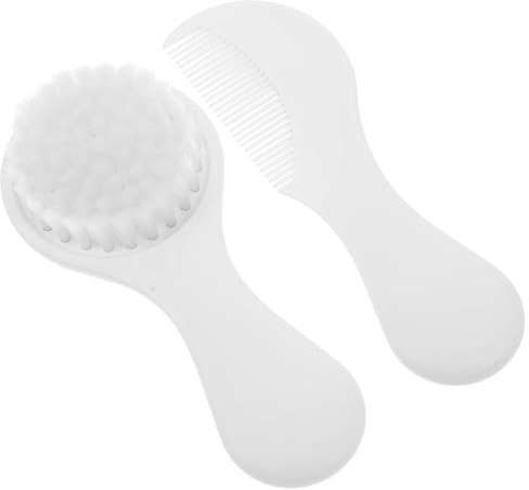 CHICAMPERA 2pcs Brush and Comb Set, Brush Set for Hair and Scalp, White Plastic, Soft Bristles, Soothing Head Massage, Cradle Cap Removal for Newborns and Babies