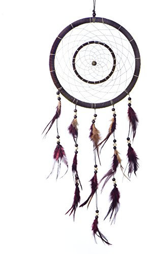 DonDon Acchiappasogni Dreamcatcher grande con perle e vere piume Marrone scuro - Ø 28 cm