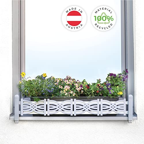 Protezione anticaduta, masu set di base, per fioriere da esterno alla finestra, adatto a qualsiasi davanzale da 78cm a 140cm senza forare, senza danneggiare la facciata, (onde, grigio segnale)