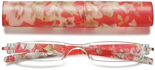 VEVESMUNDO Lesebrillen Damen Herren Kompakte Tragbare Mini Klein Schmal Modern Leichte Randlos Sehhilfe Lesehilfen Klare Arbeit Brillen Blumen Gitter mit Etui