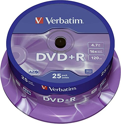 Verbatim® DVD+R - Husillo para escribir (4,7 GB, 16 x (25 unidades), 1 paquete de 25 unidades