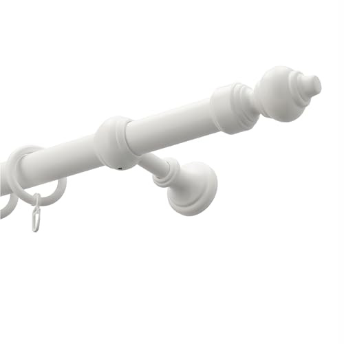HUGG (w50 Gardinenstange 28mm weiß, bis 400cm lang, mit Ringen, Länge 180 cm | Endstück SIKA