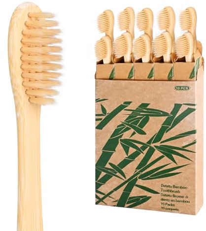 Daletu 10 Pcs Bamboo Toothbrush Soft Bristle, Biodegradable Reusable Bamboo Toothbrushes, Wooden Toothbrushes Organic Natural Eco-Friendly BPA-Free Bristles