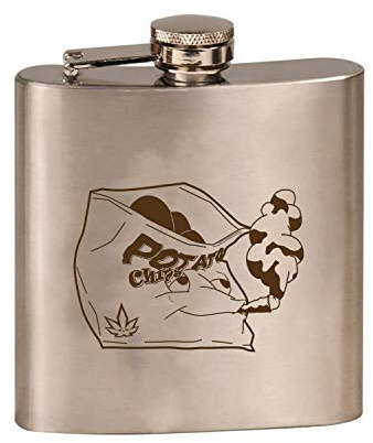 Pot Smoking Pals Baked Open Bag of Potato Chips Snacks 6 oz. Stainless Steel Custom Flask (Steel Silver)