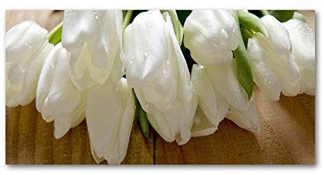 Tulup Picture Wall Art 100x50cm Image Printed Acryl Decorative Wall Picture Plastic/Acrylic Glass for Kitchen & Living Room White tulips