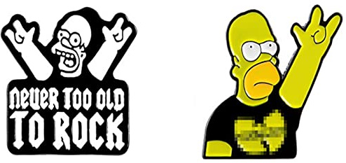 2 Stück Punk Schmuck NIE ZU ALT, UM ZU ROCK Emaille Pin Rock and Roll Band Simpson Brosche Shirt Revers Tasche Lustige Abzeichen Cartoon Geschenk