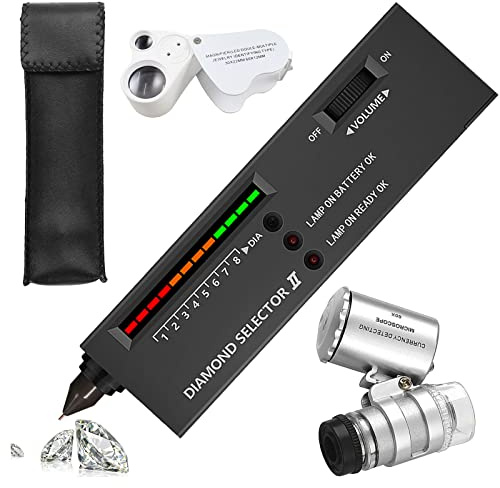 Diamant-Teststift, hohe Genauigkeit, elektronischer Schmuck, Diamant-Tester, professioneller Diamant-Detektor mit 2 x 30-facher Vergrößerung, Mini-LED, faltbare Vergrößerung