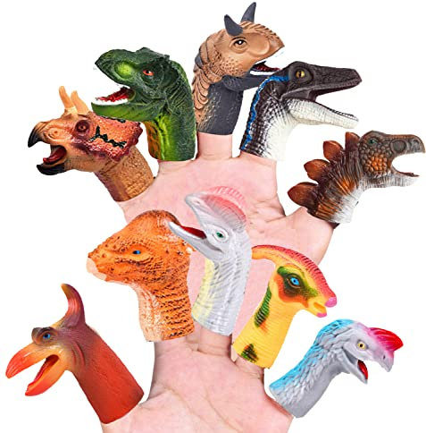 10 Stück Dinosaurier Fingerpuppen Realistische Dino-Kopffiguren aus Gummi Finger Neuheit Spielzeug Geschenk für Kinder