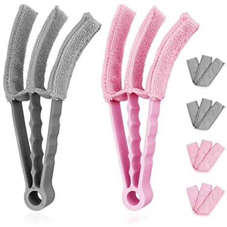 Lot de 2 brosses de nettoyage amovibles et lavables avec 6 manchons en microfibre pour stores vénitiens, climatiseur, grille d'aération de voiture et plus encore