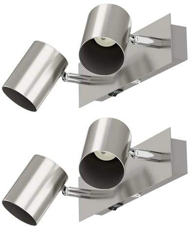 ledscom.de 2x Wandleuchte WAIKA, 2-flammig, Schalter, edelstahl matt, eckig, 2x GU10 max. 60W