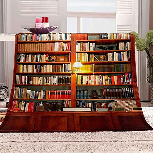 Kuscheldecke Bücherregal Flanell Decke Buch-Motive romantisch 3D Drucken Flauschig Weich Warm Plüsch Wohndecke 180x200cm