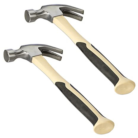 Relaxdays, Martelli da Carpentiere, Set da 2, Ergonomico, Manico in Fibra di Vetro, Testa in Acciaio, Beige Argentato, 33 x 13 x 3 cm