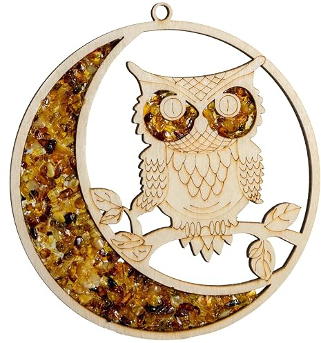 POMMERNTRAUM ® | Bernstein Sonnenfänger Suncatcher Fensterdeko Fensterbild Eule Uhu Vogel Vögel