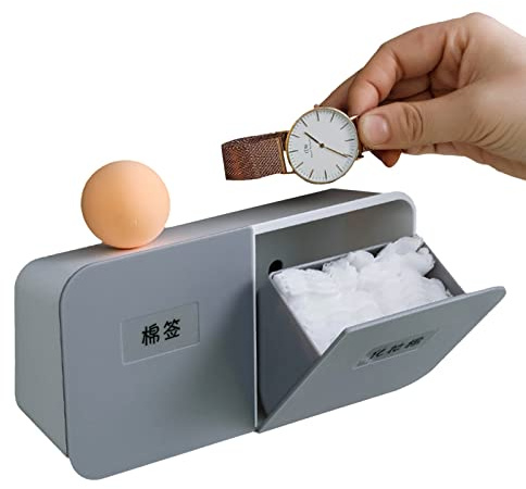 Distributeur de cotons-tiges en plastique,Support de tampons de Coton Mural, Boîte Rangement pour Cotons,Rangement multifonction avec couvercle pour boules de coton,écouvillons,Q Tips (Blanc Gris)