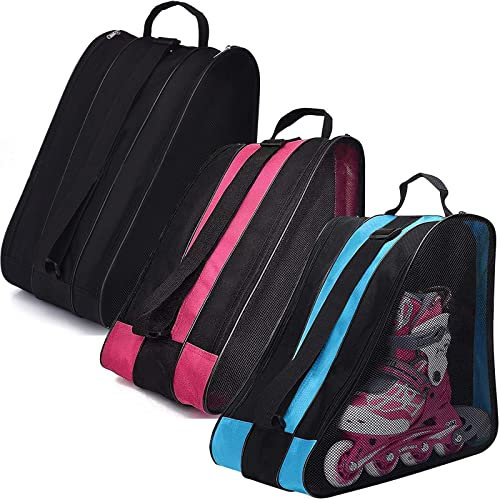 Peyorom Skate-Taschen, ideal für Rollschuhe, Schlittschuhe, Quads, Inlineskates, Rollerblade, Eishockeyschlittschuhe, Zubehör für Kinder und Erwachsene (3 Stück, Blau + Rose + Schwarz)