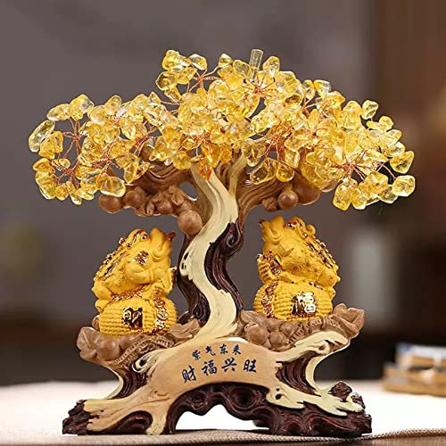 Dekoartikel Kristall Geldbaum Feng Shui Goldene Zikade Figur Dekoration for Tischdekoration Home Office Store, Bestes Einzugsgeschenk Kunstblumen & -Pflanzen (Size : S)