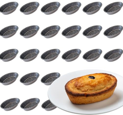 Sunrise Lot de 24 moules pour pasticciotti Leccesi, emporte-pièces en aluminium antiadhésif, moules ovales, fabriqués en Italie, 10,5 x 7 cm, pour four et friteuse à air (24)