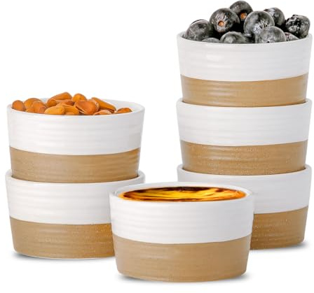 Hasense Ceramic Ramekins 4 oz, Creme Brulee Ramekins Oven Safe, Small Ramekins Set of 6, Mini Souffle Dishes for Baking, Pudding, Custard, Ice Cream, and More, White