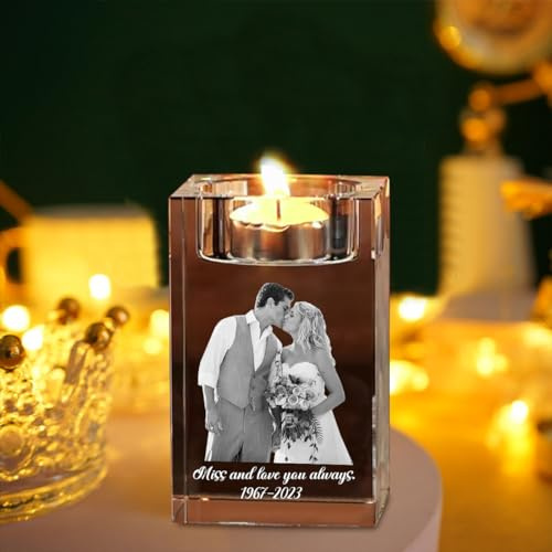 Personalisierter 3D-Gravur-Foto-Kristall-Kerzenhalter – Gedenkgeschenk für Weihnachten, Muttertag, Jahrestag