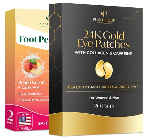 Plantifique Fußmaske - 2 Paar Pfirsich Fussmaske Hornhautentferner Socken & Augenpads Gegen Augenringe und Tränensäcke - 20 Paar