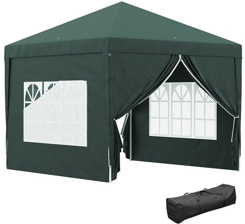 Outsunny Carpa Plegable Pop-up Gazebo 3x3 m Cenador Plegable con 4 Paredes Laterales Anti-UV y Bolsa de Transporte para Camping Fiestas Verde
