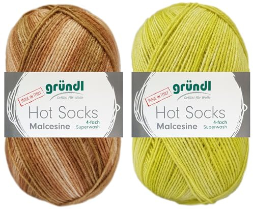 2x100 Gramm Gründl Hot Socks Malcesine (Sockenwolle aus 75% Schurwolle, 25% Polyamid (superwash) (Kamel + Zitronat)