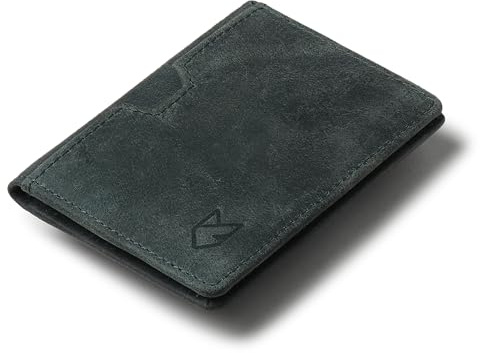 FOXHACKLE Leder Kreditkartenetui Geldbörse für Männer und Frauen, dünne Bifold RFID Blocking Wallet, Slim Front Pocket Minimalistische Brieftasche, Kleine Kartenetui, Seattle Green, RFID-Geldbörse