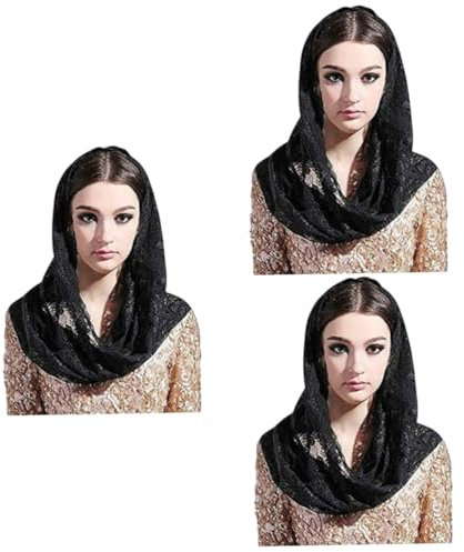 VALICLUD 3stücke Katholischer Spitzenkopfschleier Für Frauen Elegantes Leichtes Massenschal Mit Floralen Akzenten Für Kirche Und Besondere Anlässe Schwarz Vielseitig Kombinierbar
