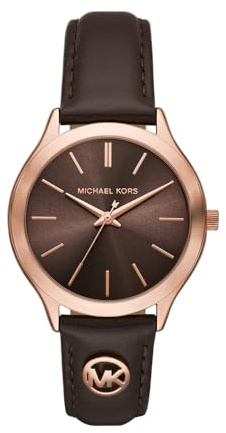 Michael Kors Reloj Slim Runway para Mujer, 38 mm, movimiento trifuncional de cuarzo Con Correa de piel