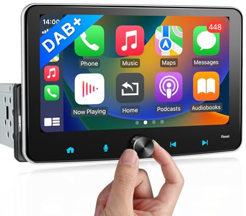 DAB+ Android Autoradio 1Din Wireless CarPlay Wireless Android Auto Radio mit Bildschirm 7 Zoll 4G+64G Car Play Display Touchscreen Monitor mit Bluetooth FM/AM RDS WiFi GPS Navi SWC EQ 1 Din