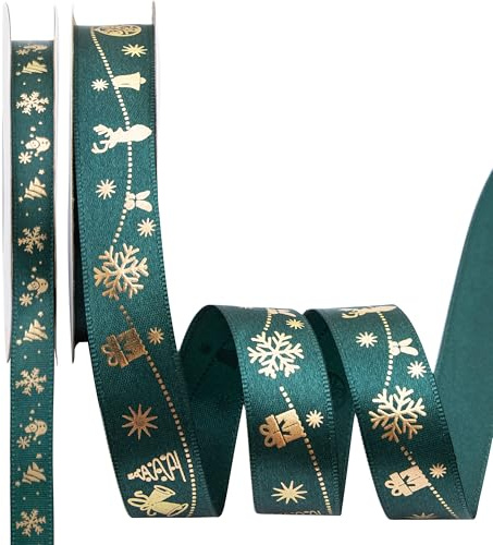 Fyshird Geschenkband Weihnachten Deko Schleifenband Grün Satinband Polyester Weihnachtsbänder Bänder zum Basteln Dekoband für Weihnachten Geschenkverpackung DIY