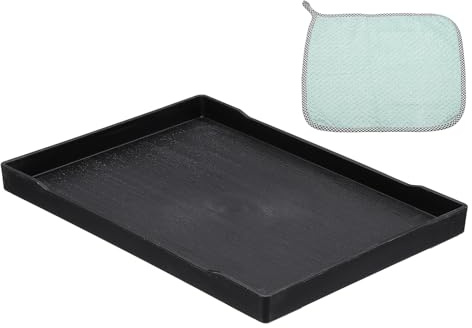 PATIKIL Vassoio Servizio Plastica 11.7 x 8.5, 1Pz Vassoio Fast Food Riutilizzabile con Panno Pulizia Vassoio Decorativo per Contatore Cucina Bagno Oggetti per Casa Ristorante, Nero