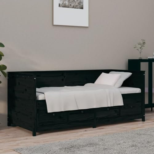 AUVYI Bettgestell-Keine Matratze 197,5x97x80cm Schwarz Massives Kiefernholz Bedframe Moderner Stil Tagesbett Holz Sofa Im Wohnzimmer Jugendbett Einzelbett Palettenbett Robusten Lattenrost