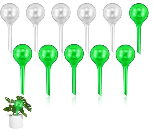 11 palline di irrigazione per piante, piccole sfere da 5 cm, sistema di irrigazione automatico per piante, adatte per piantare irrigazione per interni ed esterni (trasparente e verde)