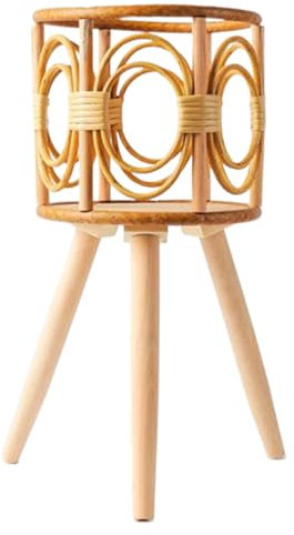 TANGPINGMAO Rattan Pflanzenständer Stabiler hölzerner gewebter Pflanzenständer mit 3 Beinen moderner Hohlrock -Rack Rattan -Pflanzen -Rack für Wohnzimmer, Balkon, Gartenbedarf